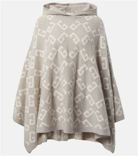 poncho givenchy|Monogram 72 hooded cashmere poncho in beige .